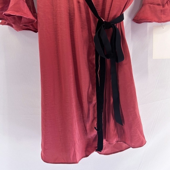 𝅺FOR Love and Lemons Mauve Satin Ruffled Wrap Robe Velvet Trim NWT - Picture 7 of 10